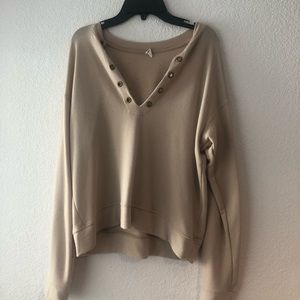 Deep V tan sweater
